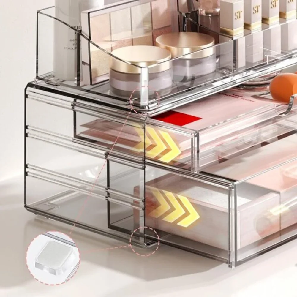 New 3-Tier Clear Makeup Organizer with Drawer, Stackable Acrylic Vanity Storage